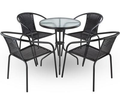 China kd all weather folding chairs 4pcs + 1 table 4pcs set outdoor round wicker dining set outdoor wicker coffee table and chair set for sale