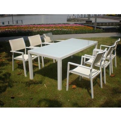 China Aluminum Frame MG155J Outdoor Garden Dining Set 6 Armchair 1table Picnic Table Aluminum Garden Chair Table for sale