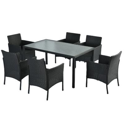 China HTN146 Classic Wicker Outdoor Furniture Rattan Garden 7pcs Set Outdoor Wicker Patio Table Chair Dining Set for sale