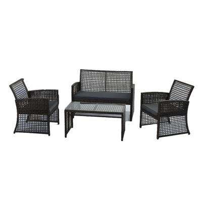 China Rattan Garden Sofa 4pcs Set Mediterranean Style Rattan Rope Weaving Dining Table And Outdoor Terrace Chairs for sale