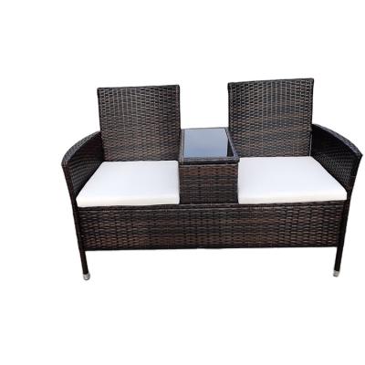 China Double Mate Rocking Chairs New Design HTN184 Outdoor Rattan Mate 2 Seat Table Garden Terrace Set Rattan Woven Day Bed Sofa Chairs for sale