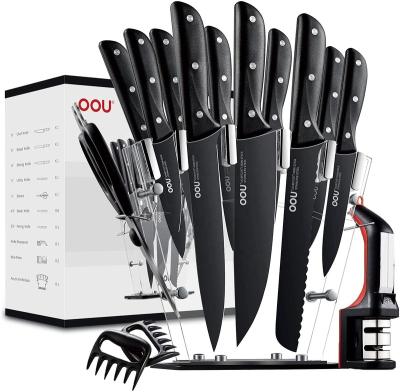 China New design viable high quality 15 piece carbon stainless steel kitchen knife set with sharpener knife set with block for sale