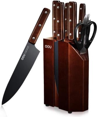 China Sustainable New Design 8 Piece High Quality Carbon 5Cr15 Stainless Steel Kitchen Knife Set With Wood Block for sale