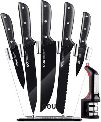 China OOU Amazon Products 7pcs Bo Sustainable Oxidation Patent Black Chef Series Luxury Kitchen Knife Set for sale