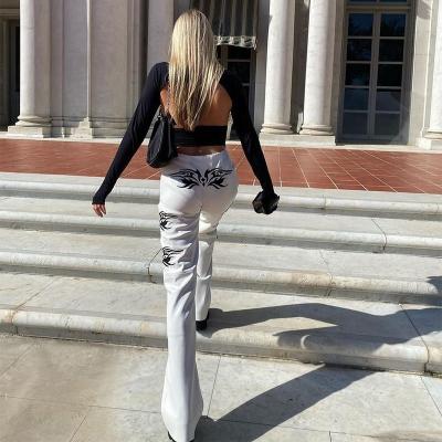 China New Autumn Style Fashion Women Highwaist Unique Printed Wide Leg Pants QUICK DRY PU Leather Pants Long for sale