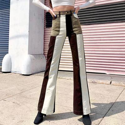 China Anti-Wrinkle Fashion Casual Denim Long Pants Flares Vintage Patchwork Jeans Pants Women Autumn for sale