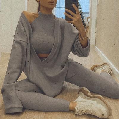 China Breathable Women Knitted Oversized V Neck Sweater Tops And Bodycon Camis Two Piece Sets For Fall for sale