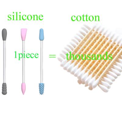 China 2pcs Portable Reusable Cotton Swab Silicone Swab For Touch Beauty Cleaning Ear Washable Makeup Cotton Buds For Daily Use for sale