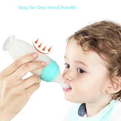 China Food Grade 90ml BPA Food Grade Silicone Squeeze Free Feeder Soft Spoon Free Baby Bottle 100% BPA With Spoon for sale