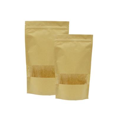 China Brown White Barrier Food Packaging Bags Kraft Paper Bag With Clear Window Ziplock Standup Pouch for sale