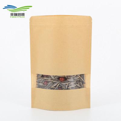 China Zip Lock+tear Gap Custom Recyclable Brown Kraft Paper Resealable Holder Up Zipper Bag With Clear Window for sale