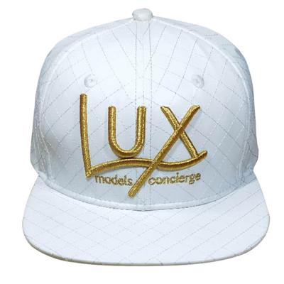 China JOINT Diamond Stitching Custom Gold Embroidery Stitched 3D PU Leather Snapback Hat for sale