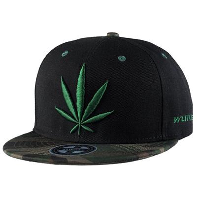 China 2020 hot sale COMMON hot sale high quality 3D brim embroidery weed leaf snapback hat for sale