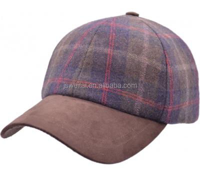 China 2018 JOINT Classic Suede Adjustable Brim Wool Plaid Fabric 6 Panel Custom Brown Hat for sale