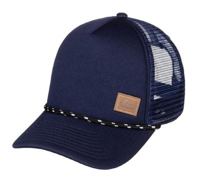 China JOINT Navy Blue Rope On Brim Custom Logo Trucker Hat With Leather Patch for sale