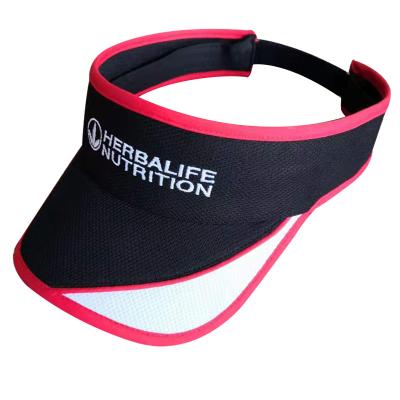 China 100% Polyester Mesh Quick Dry Custom Embroidery Black Red Running Sun Visor Hat for sale