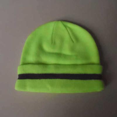 China breathable & Visibility Knitted Waterproof Raised Beanie Hat With Reflective Stripe for sale