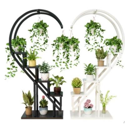 China Durable Heart Design Quality Iron Flower Pot Ray Storage Frame Shelf For Floor Balcony for sale