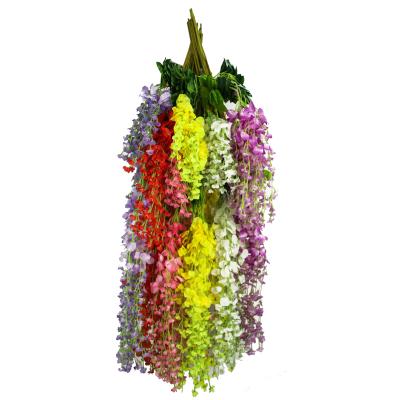 China Nature Decorations Artificial Hanging Wisteria Flowering Plants For Bridal Backdrop Home Wedding Decor Flower Vine for sale