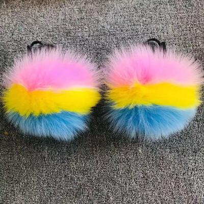 China Insulative Top Design Child Fur Sandals and Slippers Baby Fur Sandals Lovely Two Strap Fur Slides Kids for sale