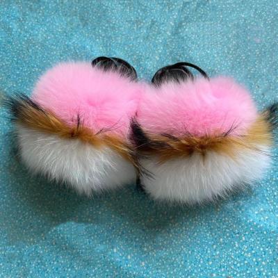 China Exquisite Insulative Kids Fur Slippers With Strap Fur Slippers For Infant Kids Fur Slippers for sale