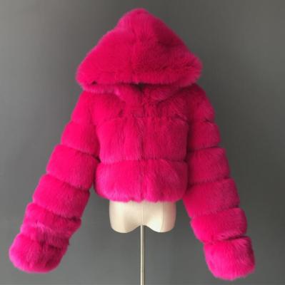 China 2021 Trendy Short Cropped Lady's QUICK DRY Hooded Motorcycle Women Faux Fur Coat for sale