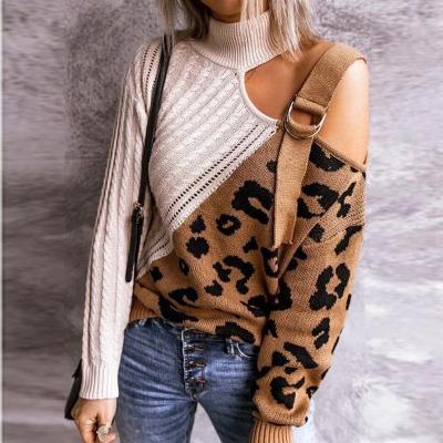 China Breathable Off Shoulder Turtle Neck Women Sweaters 2020 Sweaters Woman Sweaters Autumn Winter Oversized Knitted Sweater Leopard Sweater for sale