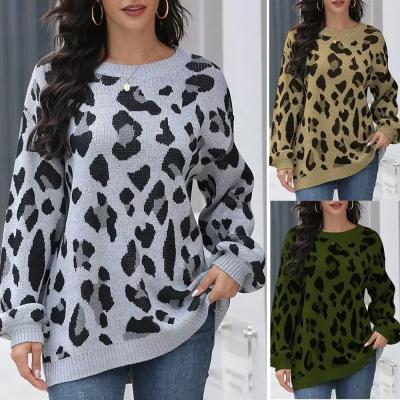 China Ladies Winter Truien Fashion Round Neck Breathable Long Sleeve Knit Casual Loose Tank Tops Mujer Moda Leopard Sweaters Invierno 2020 for sale