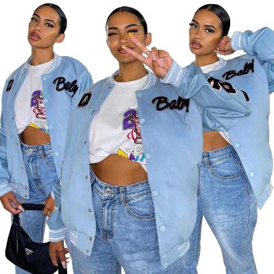 China Autmn Winter Long Sleeve Letter Print Sweatshirt Baseball Blue Hip Hop Bomber Jacket Oversize Coat Jackets For Women for sale