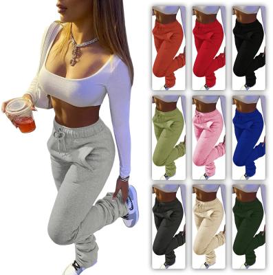 China Breathable Stacked Multicolor Sweatpants Women Trouser Thicken Fleece Drawstring Sweatpants Bell Bottom High Waisted Pants for sale