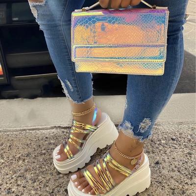 China 2021 fashion trend casual stylish sandals with purse sets women shoes open toe flats girls slides fashion comfortable slippers and bags for sale