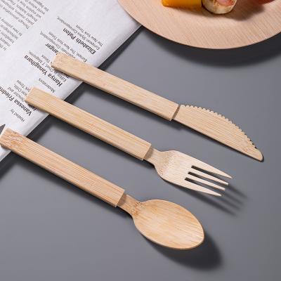 China Hotel 100% Bamboo Disposable Knife Fork Spoon Cutlery Utensil Set for sale