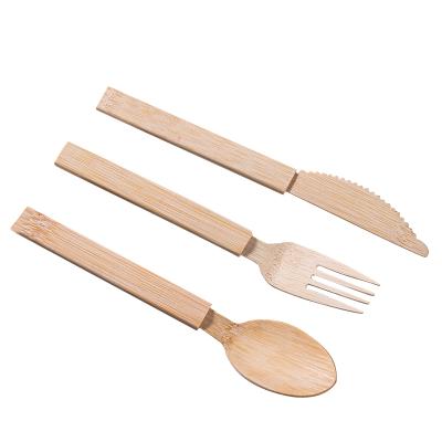 China Hotel Wholesale Degradable Travel Cutlery Bamboo Knife Fork Spoon Dinner Plate Disposable Bamboo Cutlery Set for sale