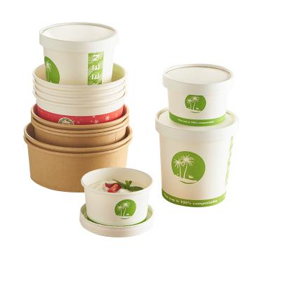 China Eco Kraft Disposable White Food Salad Bowl With RPET Cover Salad Bowl Set for sale