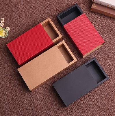 China Recycled Materials Kraft Paper Brown and Black Paper Cardboard Sleeve Jewelry Gift Packaging Drawer Watch Gift Shoe Box Sliding Lipstick Package Custom for sale