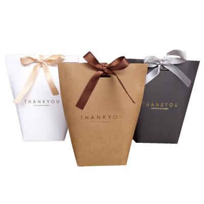 China Small Fancy Wedding Favor Recyclable Printed Thank You Blank Custom Paper Gift Box Kraft Paper Candy Display Packaging Chocolate Bag With Ribbon for sale