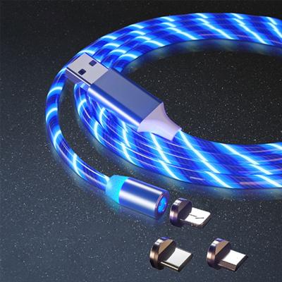 China Free Sample MP3/MP4 Player 3 In 1 LED Glowing Magnetic Mobile Phone Charging Cable for sale