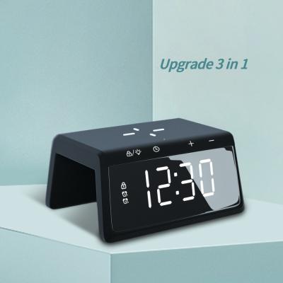 China New Product Qi 3 in One Alarm Clock Led Lamp with Qi Wireless Fast Charging Phone Charger Dock Bottom Station for sale