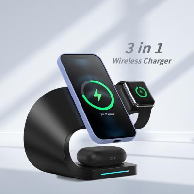 China New Product Ideas 2021 Qi Custom Mobile Phone 3 in 1 or 4 in 1 15W 10W Qi Magnetic Fast Wireless Charger Lamp Holder Led Android for sale