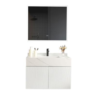 China Modern White Wall Mounted Mirrored Modern Solid Wood Bathroom Vanity Cabinets For Hotel for sale