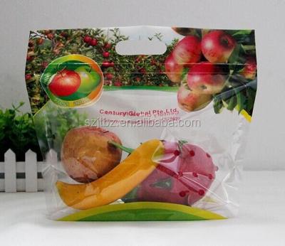 China BIODEGRADABLE Eco - Friendly Fruit Picking Bags With Hanging Hole Clear Plastic Ziplock Packaging Bags for sale