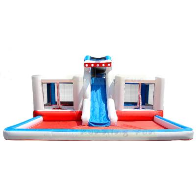 China Double Shark Nylon Inflatable Bouncers With Slide Pool For Sale, Jump House With Slide And Combo Pool for sale