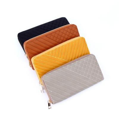 China Waterproof Hot Sale Striped Solid Color Long Wallet Let Go Large Capacity Ladies Bag for sale