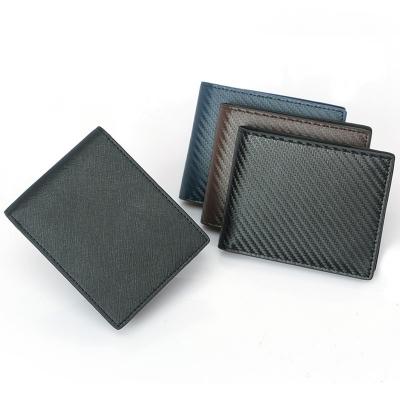 China None fashion high quality men short wallet carbon fiber rfid genuine leather wallet for sale