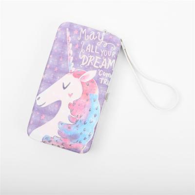 China Wholesale Custom Women Waterproof Long Zipper Wallet PU Leather Unicorn Pink Ladies Clutch Purse Printed for sale