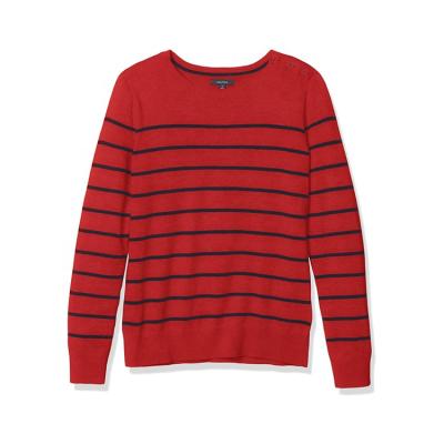 China Anti-wrinkle Customized Autumn And Winter Women's Long Sleeve Cotton Knitted Striped Long Sleeve Round Neck Sweater for sale