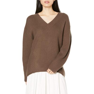 China Fashion Korean V-neck Anti-wrinkle Winter Style Solid Color Long Sleeve Thick Knitted Women's Sweater Loose Sweater for sale