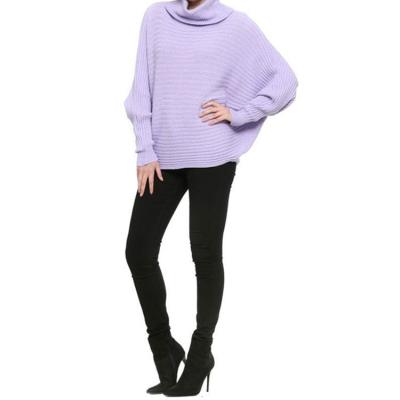 China Wholesale Anti-Wrinkle Women's Long Sleeve Clothing Bat Sleeve Turtle Neck Sweater Purple Rib Sweater for sale