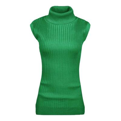 China Anti-wrinkle Ladies Fashion Sleeveless Turtle Neck Thin Warm Sweater Knitted Ribbed Round Neck Top Sweater for sale