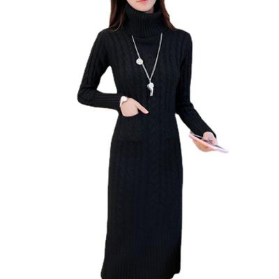 China Anti-wrinkle Women's Single-color Long Skirt, Bottoming Is Slim And Twisted High-neck Sweater, Long Sweater Long Sleeve Dress for sale